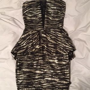 Foreign exchange strapless black and gold dress